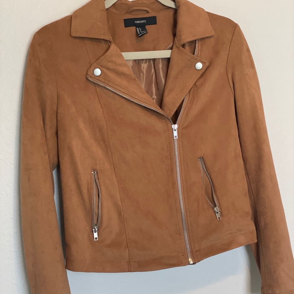 Tan suede zip up jacket Forever 21